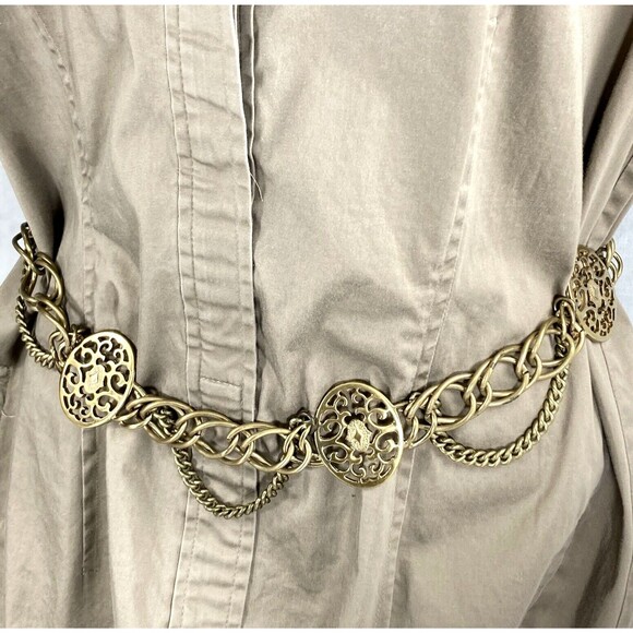 Chain Belt Medallion Concho Metal Brass Y2K Chunky Hippie Boho S M L XL 28-38 in - Picture 2 of 14